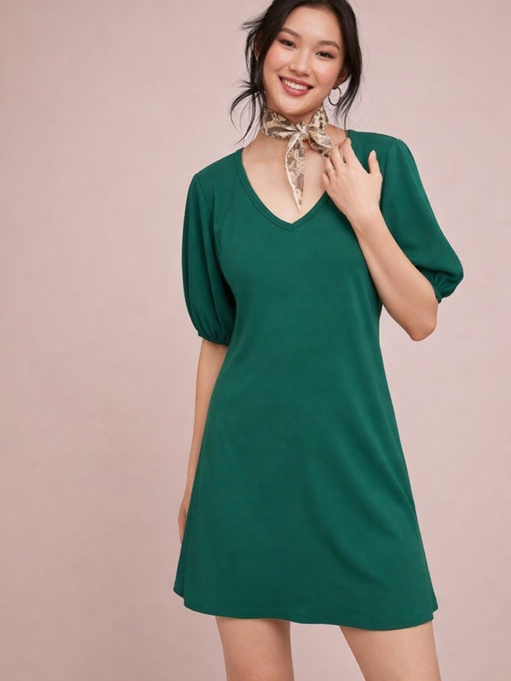 Velvet by Graham & Spencer for Anthropologie Green Puff Sleeve Mini Dress XS